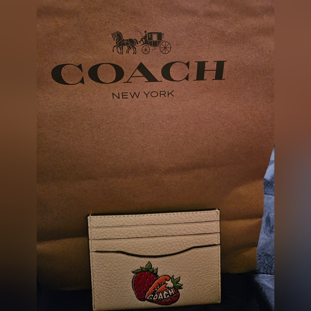 Coach Chalk Card Holder with Strawberry Motif NWT